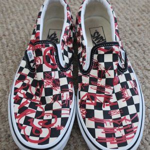 Black & white & graffiti Checkerboard VANS Slip-ons